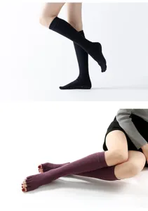 Knee high toe socks for yoga and dance, anti slip five toe long warm socks for women detail.