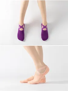 Comfortable non-slip yoga socks with cross straps for women dance and fitness workouts.