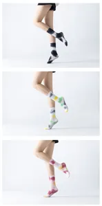 Tie-dye yoga grip socks detail showcase, featuring anti-slip pilates socks in multi colors.