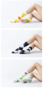 Details of anti-slip tie-dye yoga pilates socks with grip dots on sole for workout.
