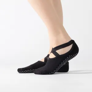 Non-slip yoga socks with cross straps, breathable grip socks for women fitness dance.