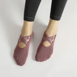 Calcetines de Yoga Antideslizantes para Mujer Rizo Espesado Pilates Fitness Danza Calcetines con Correas Cruzadas Deporte