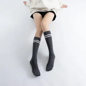 Women Casual Cotton Blend Crew Socks Japanese Style Double Stripe Anti Slip Pilates Yoga Athletic Socks