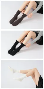 Detailed close-up of women ruffles grip yoga socks with non-slip dots for indoor fitness