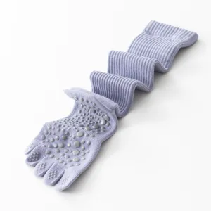 Non-slip five-finger yoga socks mid-tube pilates fitness socks with grip dots lavender