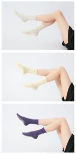 Women ruffle crew yoga socks non slip floor socks solid color breathable cotton cozy wear