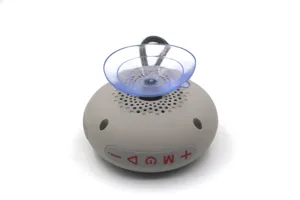 Tragbarer kabelloser Bluetooth Lautsprecher mit Saugnapf fuer Dusche und Outdoor Nutzung.