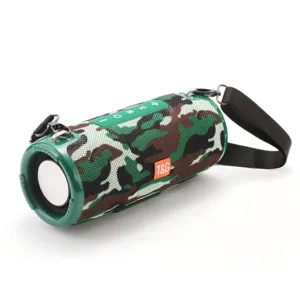 Portable wireless bluetooth speaker with camo fabric, deep bass outdoor sound system.