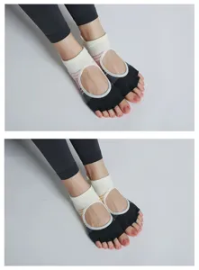 Detailed view of women open back yoga toe socks, featuring split toes and breathable design.