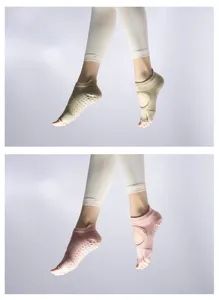 Professional women non-slip yoga socks with open toe and grip dots for pilates fitness.