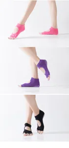 Non-slip yoga socks with open toes and back, breathable five-toe sports socks for women.