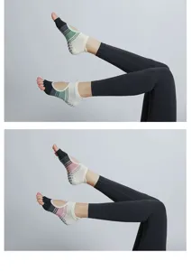 Non-slip yoga socks toeless pilates socks breathable striped athletic socks for women