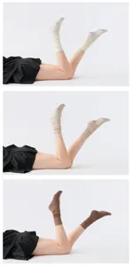 Detail view of women's slouch yoga socks and pilates grip socks in versatile colors.