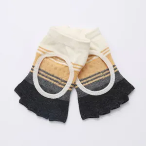 Women autumn color block open back yoga five toe socks non slip floor socks 1 pair