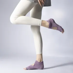 Professional women yoga pilates socks anti-slip five toe breathable open heel sports socks