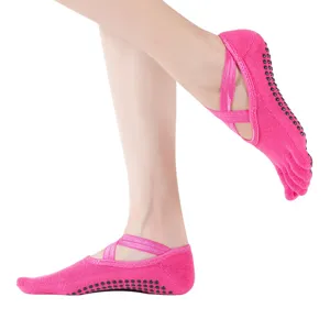 Calcetines de yoga antideslizantes de cinco dedos rosas ballet algodón puro ropa deportiva