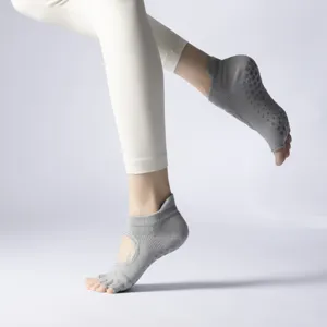 Women non-slip grip yoga pilates socks with split toes for exercise grey footwear