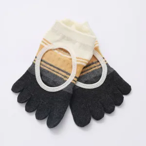 Women colorblocked open back five toe yoga socks non slip athletic pilates socks for fitness