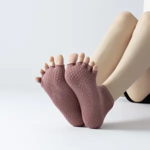 Damen Fünf Zehen Yoga Socken Anti-Rutsch Grip Pilates Fitness Atmungsaktiv Rosa 1Paar