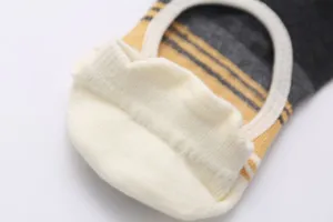 Close-up detail of women's anti-slip low cut invisible socks with color block design.