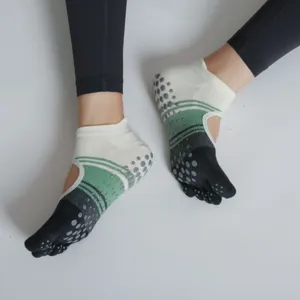 Women Yoga Five Toe Socks Anti Slip Breathable Color Block Open Back Pilates Floor Socks Fitness Athletic Exercise