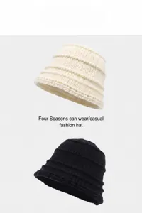 Detailed view of the textured horizontal knit bucket hat, showcasing casual style and rolled brim.