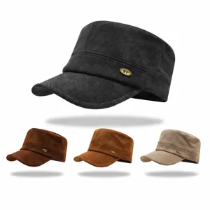 Korean Style Flat Top Equestrian Hat Women Vintage Newsboy Cap Winter Warm Suede Baker Boy Cap With Metal Label Adjustable