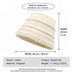 Korean style knitted bucket hat for women autumn winter textured plain roll edge hat