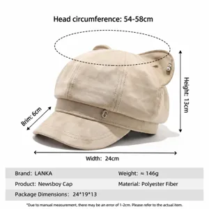 Women cute cat ear octagonal hat sweet painter cap stylish casual newsboy cap beige