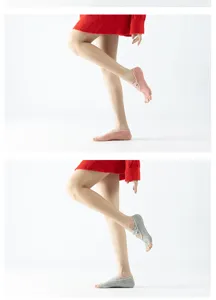 Detailed view of women's strappy yoga socks, split-toe non-slip design for pilates and fitness.