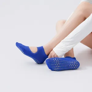 Chaussettes de Yoga Antidérapantes Femme Pilates Fitness Sport Dos Ouvert Bleu Confort