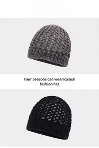 Bonnet en tricot mesh creux, bonnet en laine mode décontracté et respirant pour le quotidien.