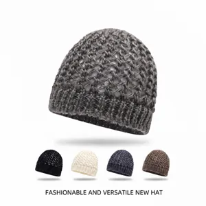 Bonnet en Tricot Ajouré pour Femme Maille en Losange Crochet Skullcap Côtelé Respirant Doux Chaud Hiver Automne Couleur Unie