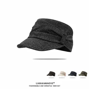 Chapeau d'Équitation Japonais Vintage Plissé Calotte Plate pour Femmes Décontracté Coton Lin Respirant Pliable Casquette Gavroche