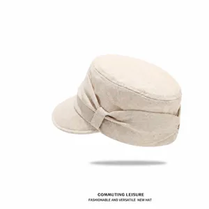 Chapeau de cadet plat plissé rétro japonais femme casquette gavroche décontractée beige