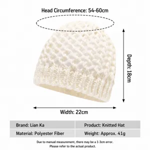 Bonnet en tricot creux beige pour femme, chapeau chaud d'hiver motif crochet respirant.