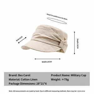 Chapeau équestre plat plissé en lin rétro pour femme, casquette gavroche style décontracté.