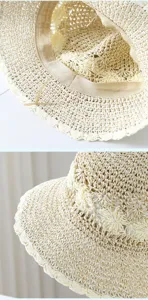 Women summer hollow woven straw hat beach sun protection fisherman hat breathable casual style