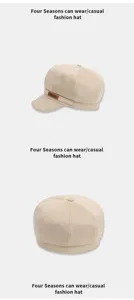 Women autumn winter suede octagonal hat retro casual newsboy painter hat warm fashion