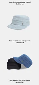 Elegante berretto da cadetto in denim plissettato per donna, cappello da equitazione casual.