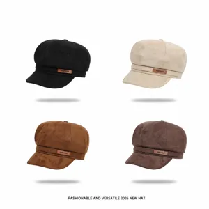 Women Suede Newsboy Hat Retro Literary Octagonal Painter Hat For Autumn Winter Fashion Wide Brim Baker Boy Beret Hat