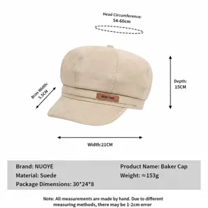 Fashion suede newsboy hat for women, vintage beret cap, retro painter hat with adjustable size.