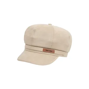 Women suede newsboy cap autumn winter casual octagonal painter hat stylish beige headwear main