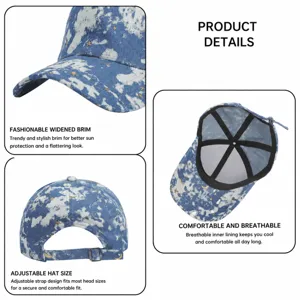 Berretto da baseball in denim tie-dye coreano con stampa di stelle, visiera regolabile.