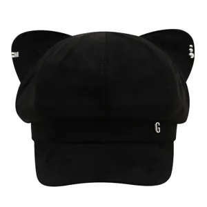 Cute cat ear black octagonal hat autumn winter sweet stylish newsboy beret with metal letter G