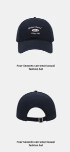 Casquette de baseball vintage bleu marine brodée, chapeau casual en coton lavé quatre