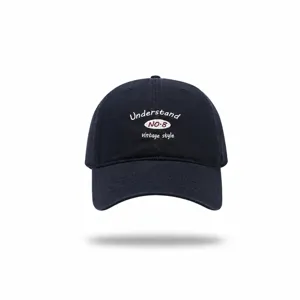 Casquette de baseball bleu marine style vintage brodée, chapeau de soleil à visière incurvée.