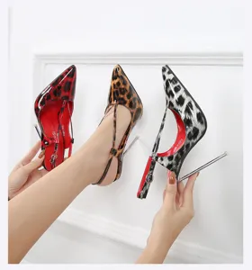 Sexy pointed toe leopard print slingback stiletto high heels for women party club