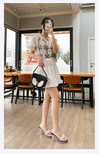 Clear high heel sandals with crystal rhinestones, elegant open toe thick heel shoes for women.