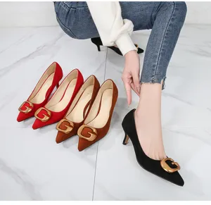 Zapatos de tacón alto con punta estilo coreano y hebilla G de metal, calzado elegante.